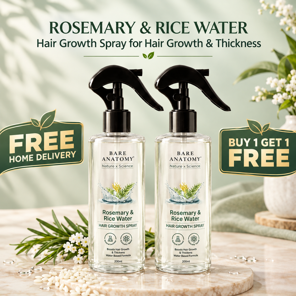 Rosemary & Rice Water Hair Growth Spray - Buy 1 Get 1 FREE